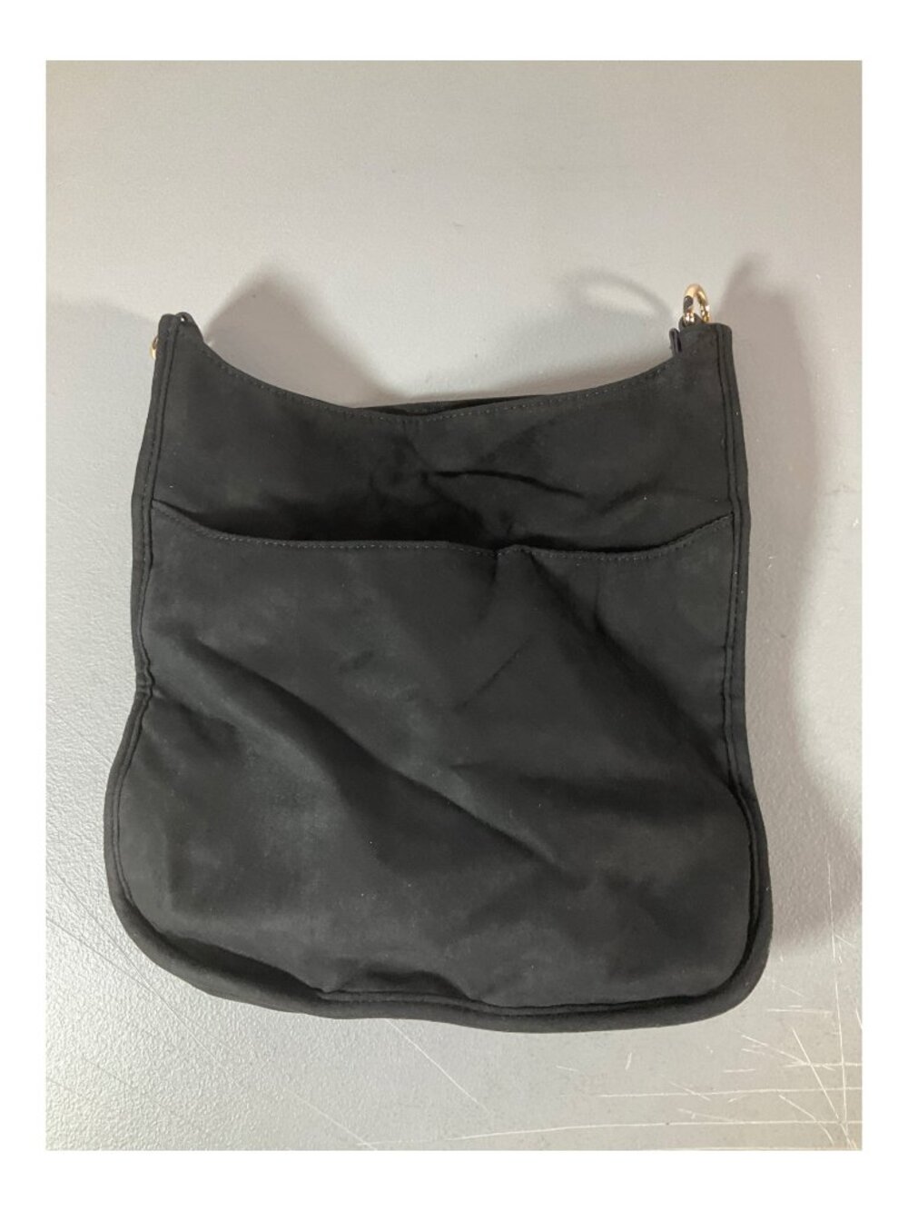 Adorned Black Faux-Suede Messenger Bag with Multi-Straps and Detachable Pouch